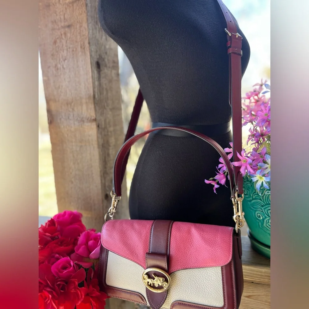 Coach Georgie Color-Block Chalk/Confetti Pink Pebbled Leather Crossbody Bag